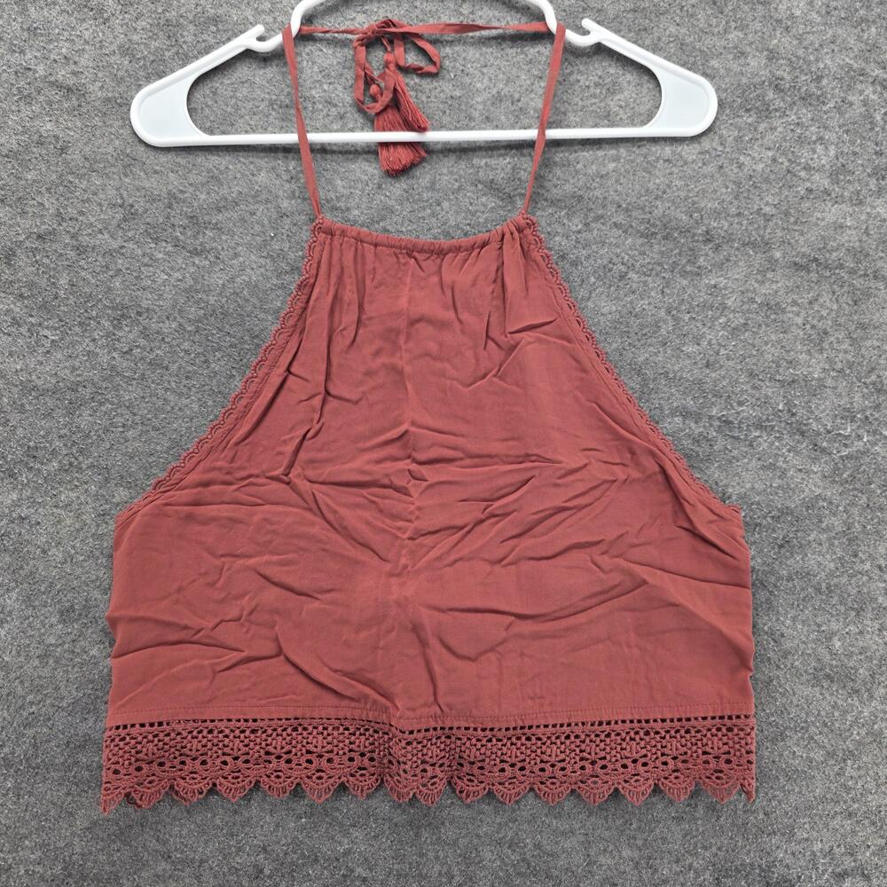 American Eagle Outfitters Tank Womens M Brown Cropped Halter Crochet Tie